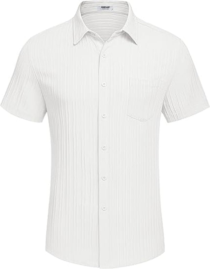 Men's Casual Button Down Shirts Short Sleeve Textured Summer Beach Shirt with Pocket