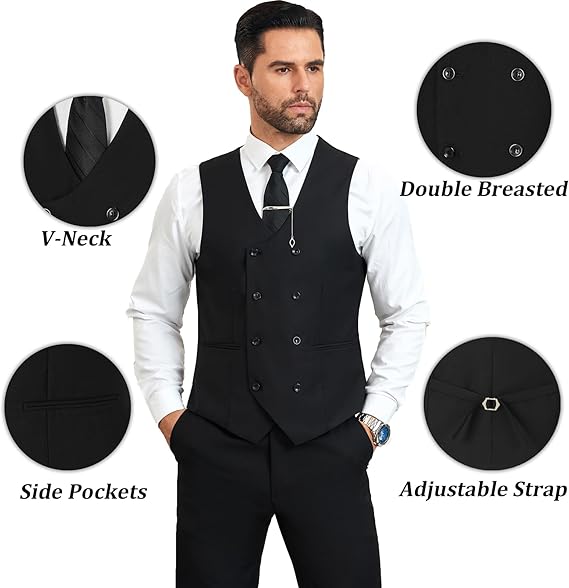 Mens Suit Slim Fit 3 Piece Double Breasted Suit Men Formal Tuxedo Set Casual Wedding Prom Groom Suits