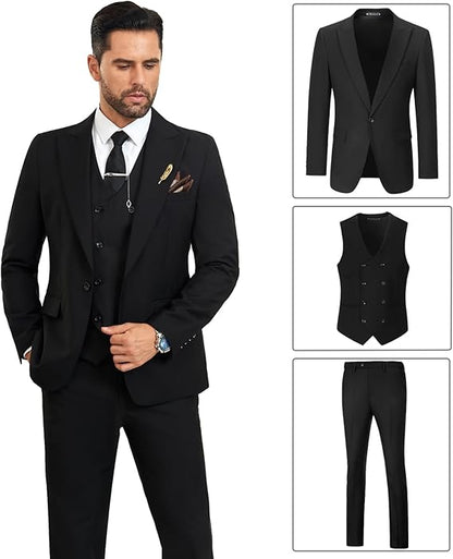 Mens Suit Slim Fit 3 Piece Double Breasted Suit Men Formal Tuxedo Set Casual Wedding Prom Groom Suits