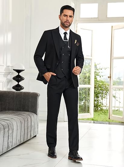 Mens Suit Slim Fit 3 Piece Double Breasted Suit Men Formal Tuxedo Set Casual Wedding Prom Groom Suits