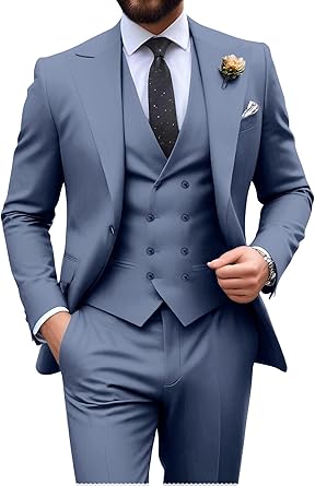 Mens Suit Slim Fit 3 Piece Double Breasted Suit Men Formal Tuxedo Set Casual Wedding Prom Groom Suits