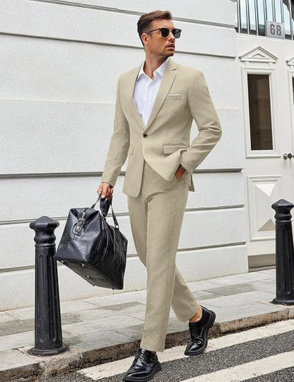 Men Suits Classic Fit 2 Piece Suit Set One Button Casual Blazer Wedding Bussiness Suit Separates